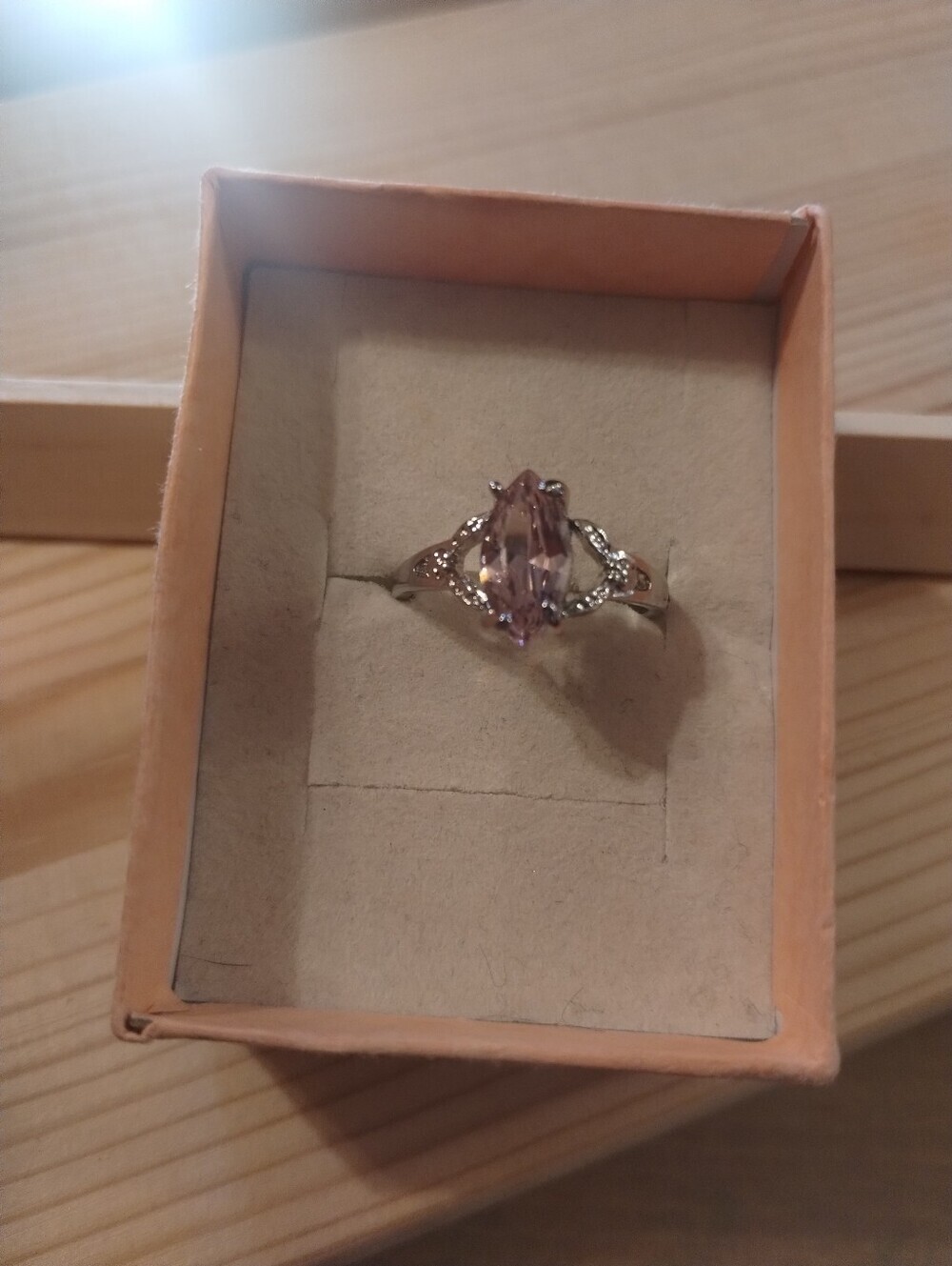 Light Pink Marquise Cut Statement Ring Silver Tone Cocktail Ring Size 8